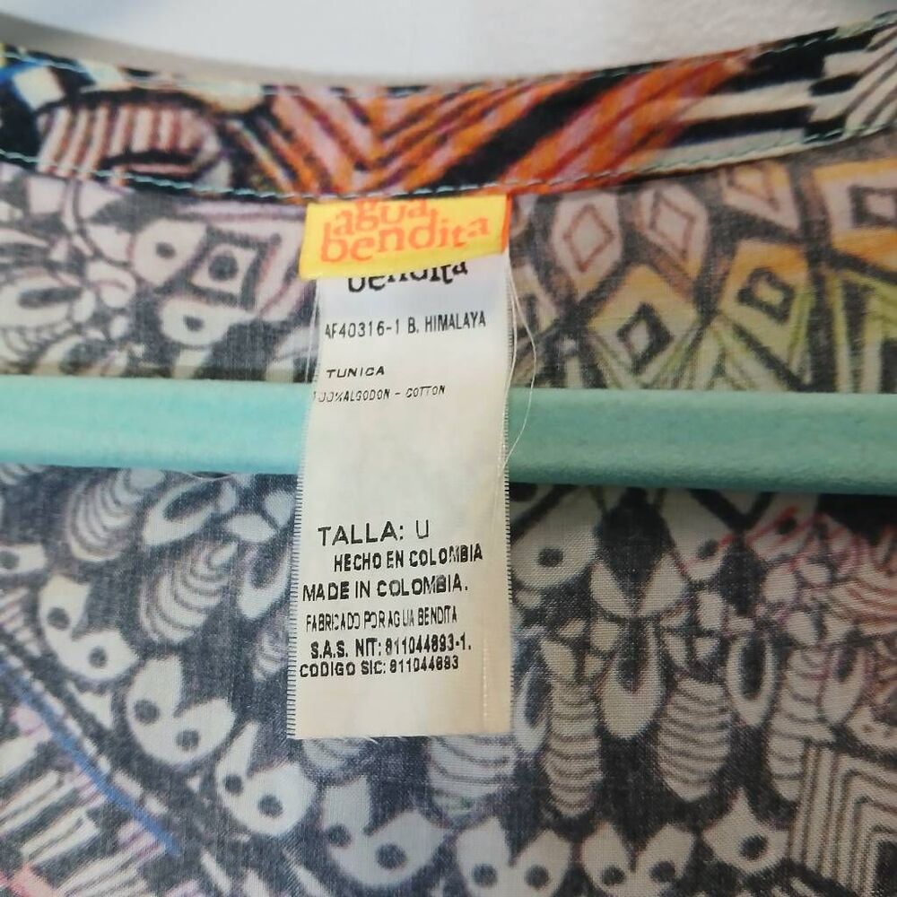 Agua bendita women xl kaftan long duster throw over boho gypsy Coastal colorful - Picture 9 of 10
